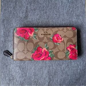 COACH flower print zip around wallet